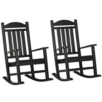 Outdoor Rocking Chair Set of 2 with Tall Back and Armrests