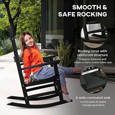 Outdoor Rocking Chair Set of 2 with Tall Back and Armrests