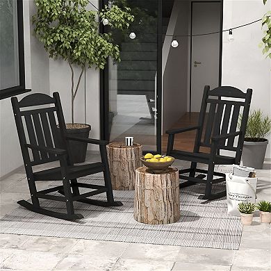 Outdoor Rocking Chair Set of 2 with Tall Back and Armrests