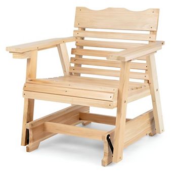 Outdoor Wooden Rocking Chair with Curved Slat Seat and Armrests