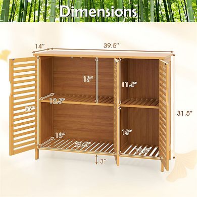 Bathroom Storage Cabinet with 3-Door Wicker Design, Magnetic Catches, and Foot Pads