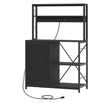 Space-Saving Kitchen Rack with 5 Shelves, Outlets, and Built-In Trash Storage