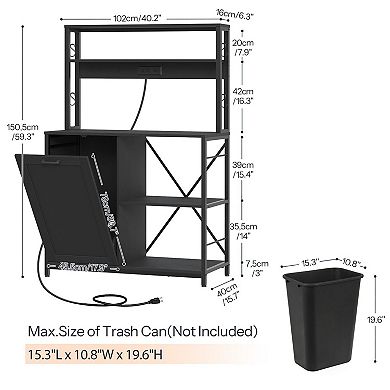 Space-Saving Kitchen Rack with 5 Shelves, Outlets, and Built-In Trash Storage