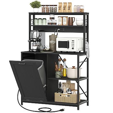 Space-Saving Kitchen Rack with 5 Shelves, Outlets, and Built-In Trash Storage