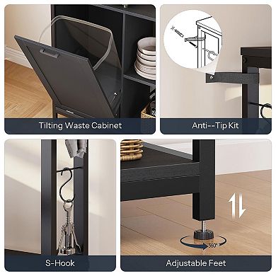 Space-Saving Kitchen Rack with 5 Shelves, Outlets, and Built-In Trash Storage