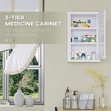 Wall Mounted Medicine Cabinet with Lock Metal First Aid Cabinet 3 Shelf