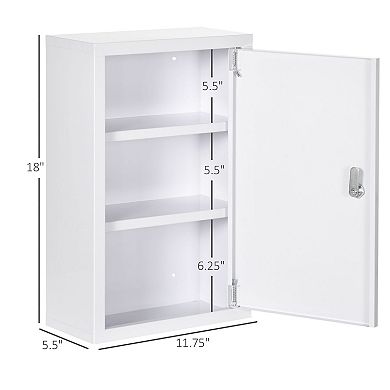 Wall Mounted Medicine Cabinet with Lock Metal First Aid Cabinet 3 Shelf