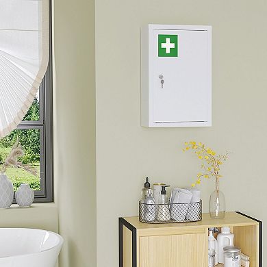 Wall Mounted Medicine Cabinet with Lock Metal First Aid Cabinet 3 Shelf