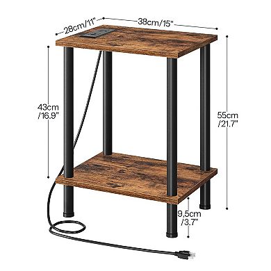 Set of 2 Multi-Purpose Side Table with Built-In Charging Station and Open Storage