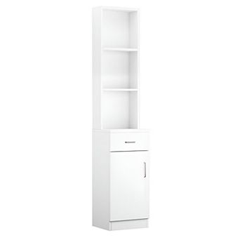 Storage Cabinet with Shelves Drawer and Door, Hair Styling Station Organizer