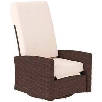 PE Rattan Swivel Recliner Chair with Cushions Outdoor Patio Chair