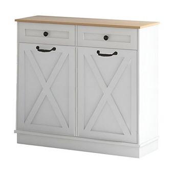 Tilt Out Laundry Hamper Cabinet with 2 Baskets, Bathroom Storage with Drawers