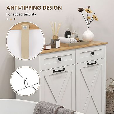 Tilt Out Laundry Hamper Cabinet with 2 Baskets, Bathroom Storage with Drawers