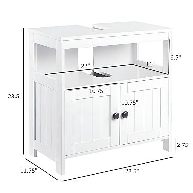 Under Sink Bathroom Storage Cabinet with Open Shelf and Doors, Space Saving Organizer