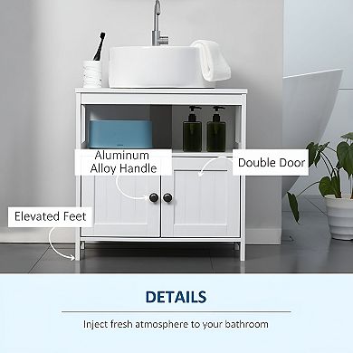 Under Sink Bathroom Storage Cabinet with Open Shelf and Doors, Space Saving Organizer