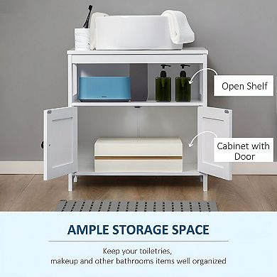Under Sink Bathroom Storage Cabinet with Open Shelf and Doors, Space Saving Organizer