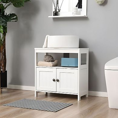 Under Sink Bathroom Storage Cabinet with Open Shelf and Doors, Space Saving Organizer