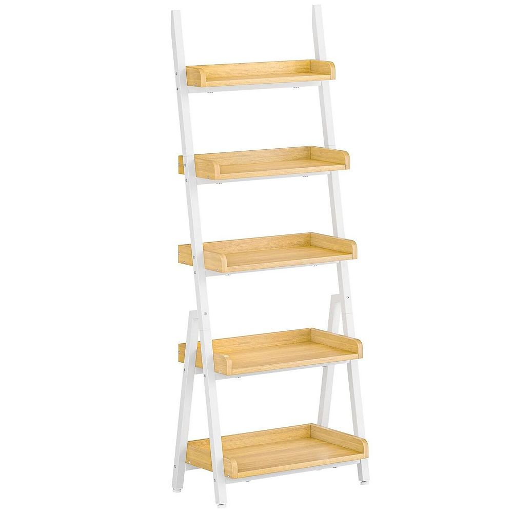 5 Tier Ladder Shelf Bookcase Metal Frame Particleboard Storage Display ...
