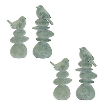 Set of 4 Bird on Rock Figurine Tabletop Decor for Shelf and Mantel Display