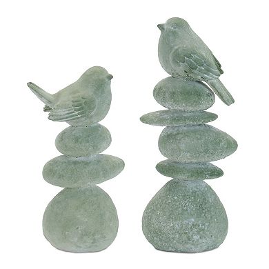 Set of 4 Bird on Rock Figurine Tabletop Decor for Shelf and Mantel Display