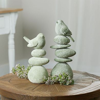 Set of 4 Bird on Rock Figurine Tabletop Decor for Shelf and Mantel Display