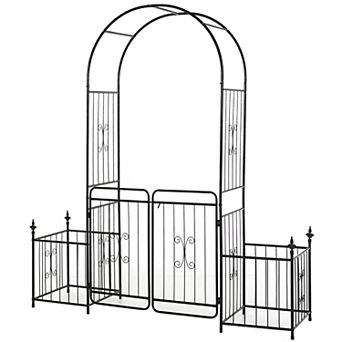 Garden Arch Arbor with Double Gates and Planter Boxes for Patio Lawn Entryway
