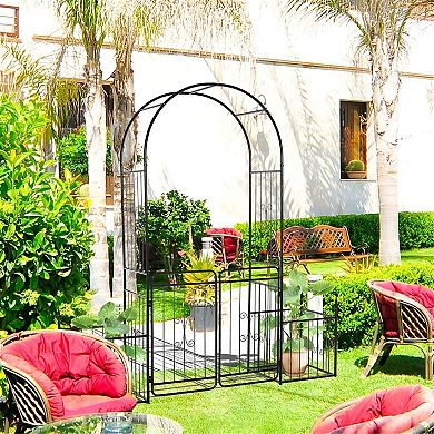 Garden Arch Arbor with Double Gates and Planter Boxes for Patio Lawn Entryway