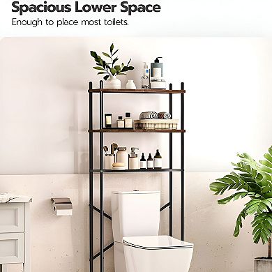 Vertical Toilet Storage Rack with 3 Adjustable Shelves, Open Metal Frame Shelf for Bathroom