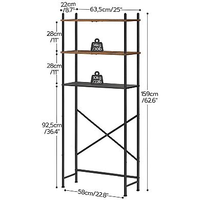 Vertical Toilet Storage Rack with 3 Adjustable Shelves, Open Metal Frame Shelf for Bathroom