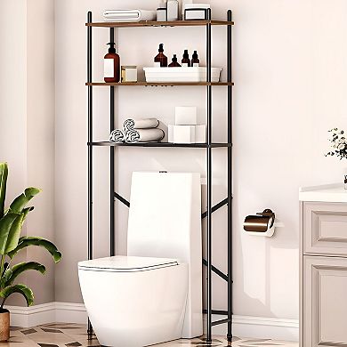 Vertical Toilet Storage Rack with 3 Adjustable Shelves, Open Metal Frame Shelf for Bathroom