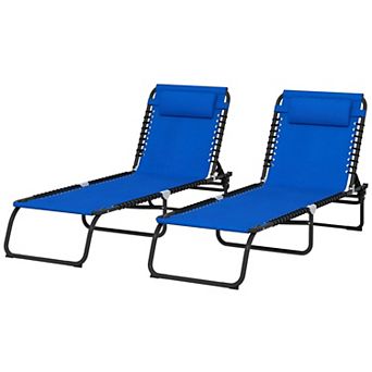 2 pc Outdoor Reclining Mesh Chairs with Pillow Headrest for Pool Beach