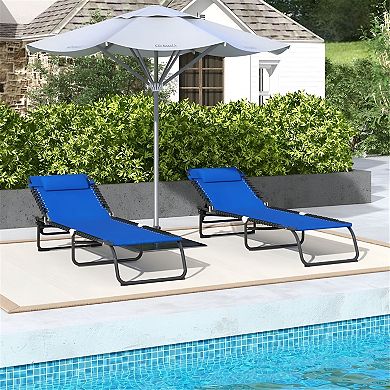 2 Piece Outdoor Reclining Mesh Chairs with Pillow Headrest for Pool Beach