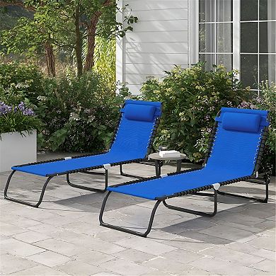 2 Piece Outdoor Reclining Mesh Chairs with Pillow Headrest for Pool Beach