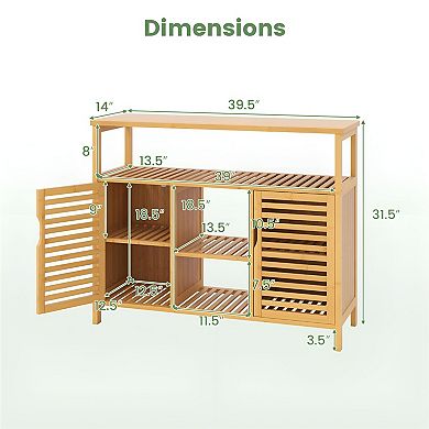 Wicker Bathroom Storage Cabinet with 2 Doors, Open Shelves, and Wide Top Surface