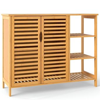 Bathroom Storage Cabinet with Open Shelf, Two Doors, and Adjustable Inner Shelf