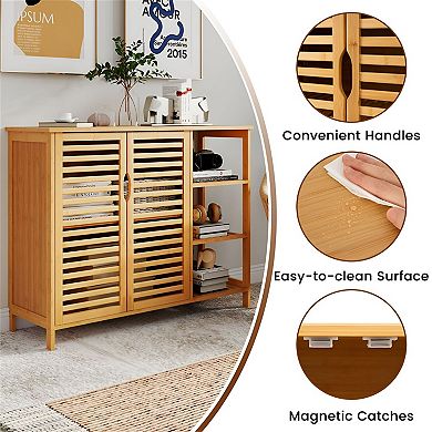 Bathroom Storage Cabinet with Open Shelf, Two Doors, and Adjustable Inner Shelf