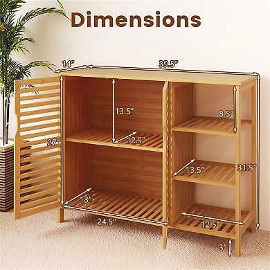 Bathroom Storage Cabinet with Open Shelf, Two Doors, and Adjustable Inner Shelf