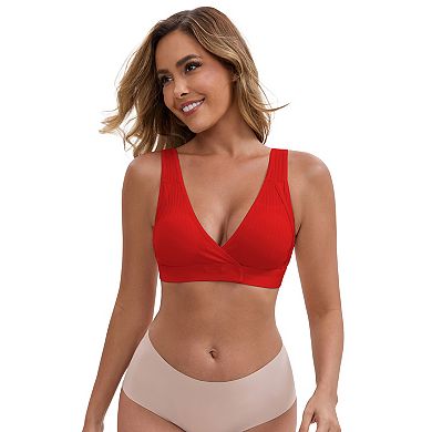 3 Packs Women's Front Closure Wireless Postpartum Breastfeeding Lingerie V-Neck Push Up Ribbed Bras