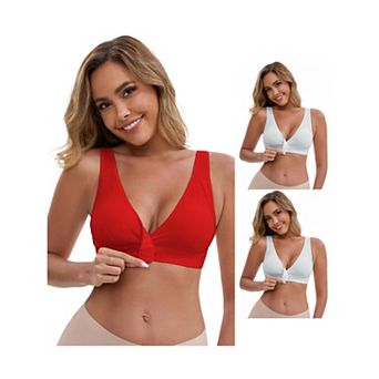 3 Packs Women's Front Closure Wireless Postpartum Breastfeeding Lingerie V-Neck Push Up Ribbed Bras