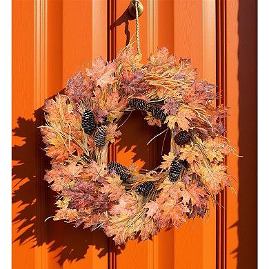 Maple Leaf Seasonal Wreath With Pinecone Accents For Door Hanging, Wall Decor, Mantel Display