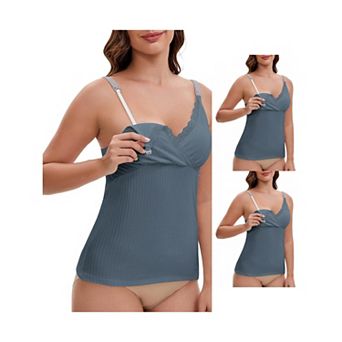 3 Packs Women's Crisscross Lace Trim Adjustable Shoulder Straps Nursing Top Padded Breastfeeding