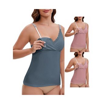 3 Packs Women's Crisscross Lace Trim Adjustable Shoulder Straps Nursing Top Padded Breastfeeding