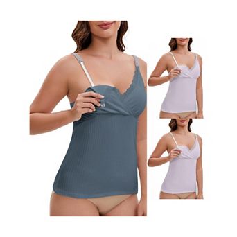 3 Packs Women's Crisscross Lace Trim Adjustable Shoulder Straps Nursing Top Padded Breastfeeding