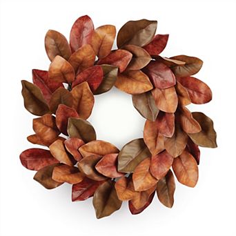 Magnolia Inspired Leaf Wreath With Grapevine Base-Front Door, Entryway Wall Decor, Mantel Styling
