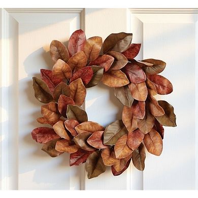 Magnolia Inspired Leaf Wreath With Grapevine Base-Front Door, Entryway Wall Decor, Mantel Styling