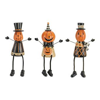 Set of 3 Jack-o’-Lantern Shelf Sitter Figurines for Halloween Mantel Shelf and Tabletop Decor