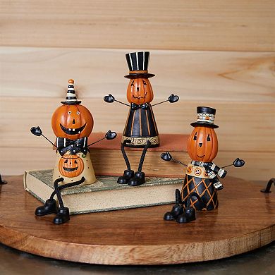 Set of 3 Jack-o’-Lantern Shelf Sitter Figurines for Halloween Mantel Shelf and Tabletop Decor
