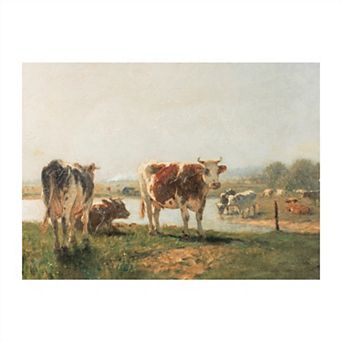 Cattle Grazing Wall Art Print Farm Landscape Rustic Country Entryway Living Room Decor