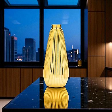 Modern Ribbed Metallic Vase for Table Centerpiece, Shelf, or Living Room Decor