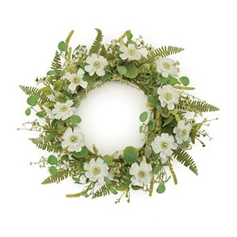Scabiosa Floral Wreath With Eucalyptus And Fern Accents For Front Door, Wall Decor, Entryway Styling